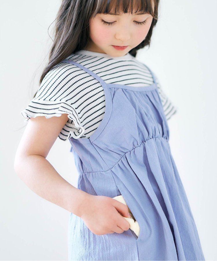 日本 apres les cours - 成熟又可愛的假二件綁帶洋裝-米黃-藍小花