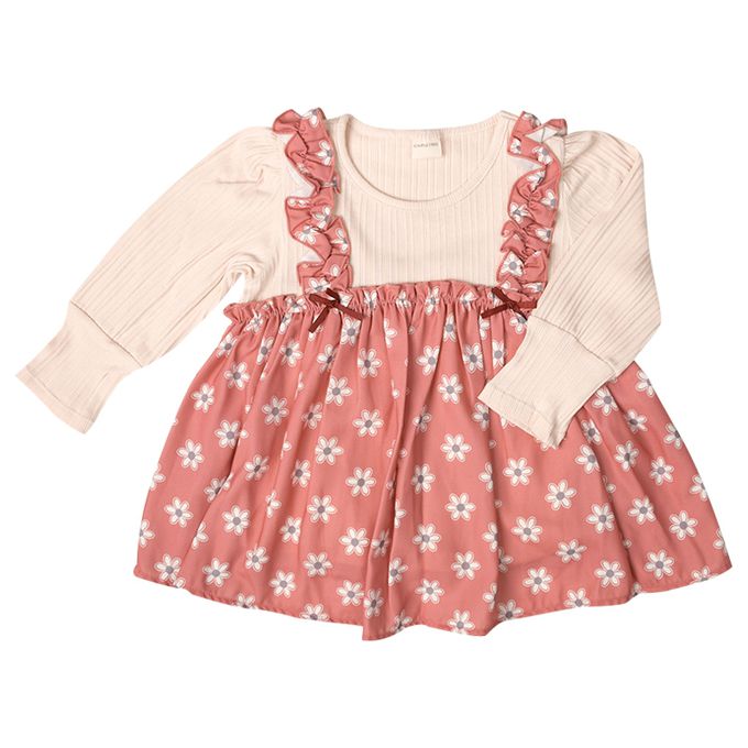 akachan honpo - 長袖假兩件T恤-粉紅色