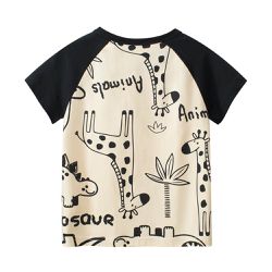 27KIDS - 純棉短袖上衣-恐龍塗鴉-米杏/黑