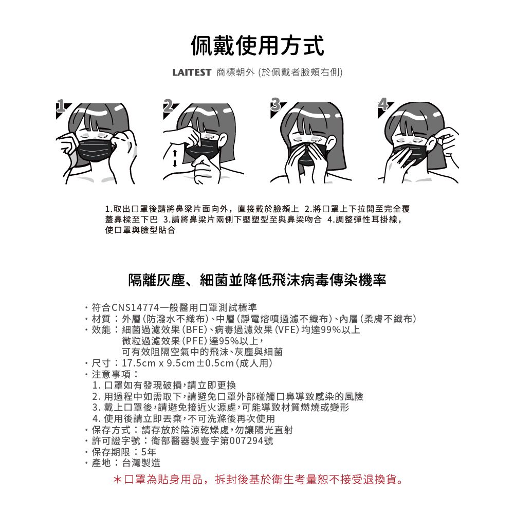 醫療防護口罩/成人 曜石黑 30入盒裝(都會時尚系列)-平面口罩