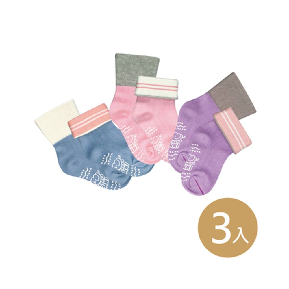 貝柔 Peilou - 貝寶萊卡義式對目柔棉止滑寬口短襪-3色各1雙(紫/粉/藍)