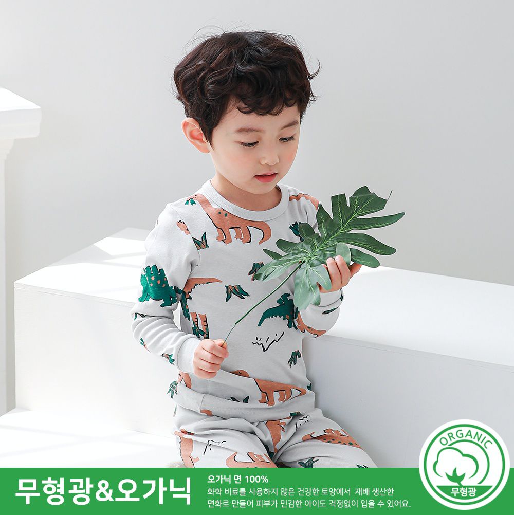 韓國 Ppippilong - 30支有機棉長袖家居服-可愛恐龍園