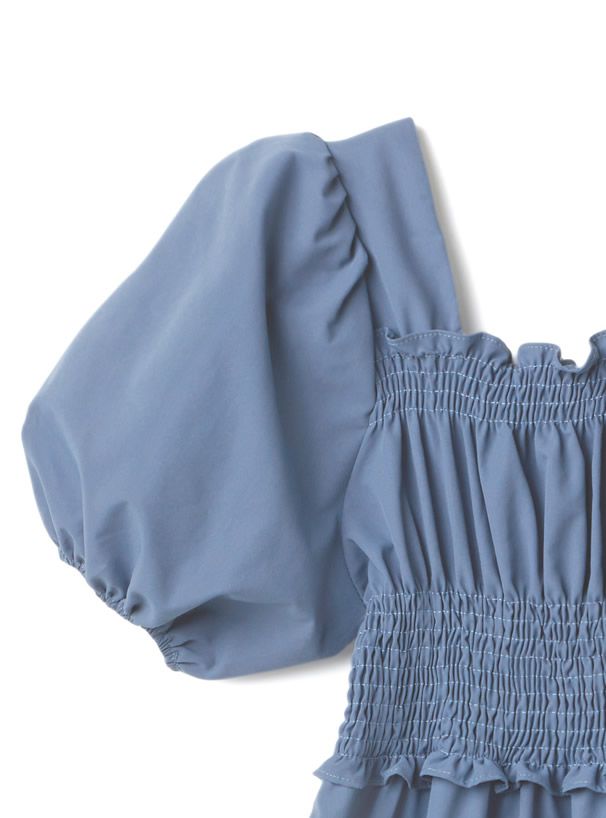 日本 GRL - 胸前抓皺澎澎袖方領短袖氣質洋裝-黑