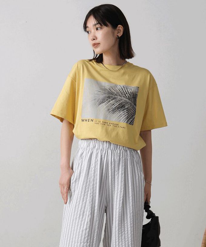 日本 Bab - 100%棉 清新夏日樹葉印花T恤-黃