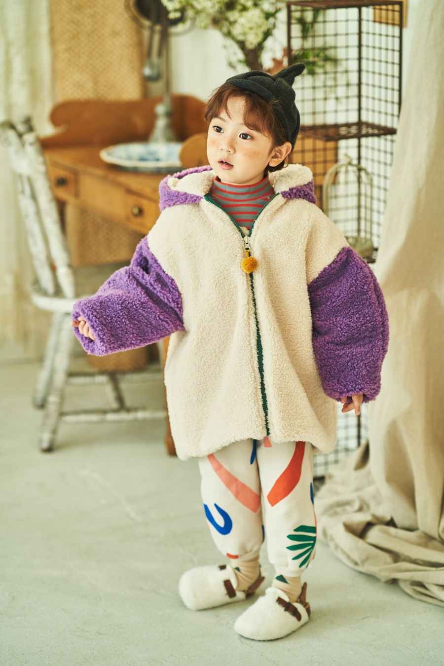 韓國 Mimico - (雙面可穿)熊耳朵豹紋外套-綠X芥末黃