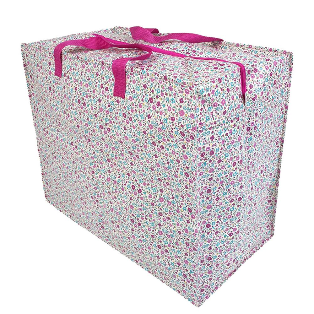 英國 JoJo Maman BeBe - 超大多功能收納袋(衣物/棉被/睡袋適用)-粉色小碎花 (H48 x W57 x D30cm)
