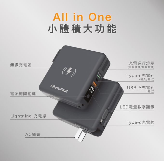 PhotoFast - 多功能五合一行動電源 10000mAh (C+L)-奶茶色／磁吸無線充 (單入)