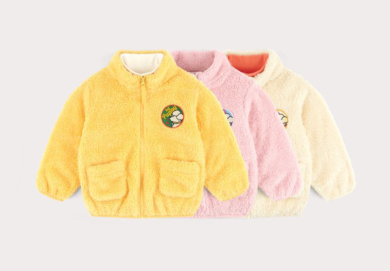 韓國 HEJMINI - 小狗徽章絨毛夾克-香草黃