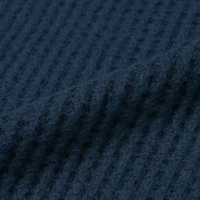 akachan honpo - 長袖裏起毛華夫格T恤-撞色袖-深藍色