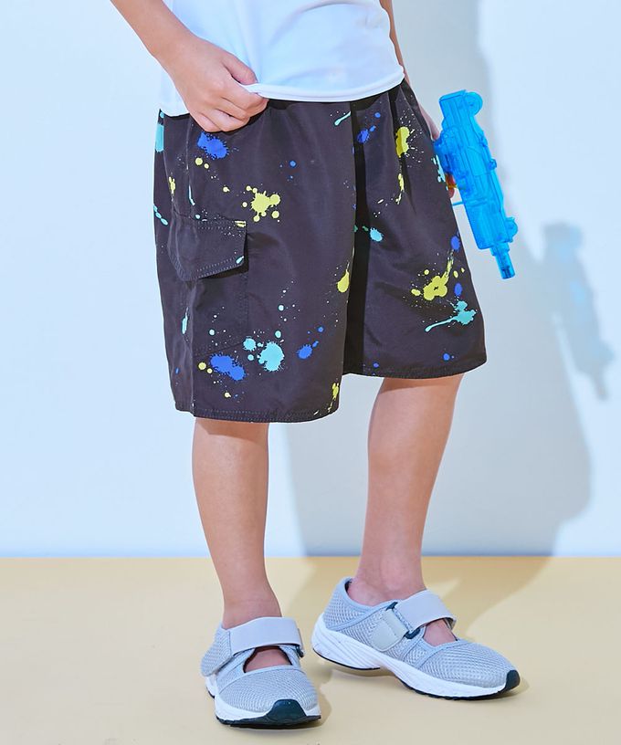 日本 devirock - 90%抗UV 鬆緊印花沙灘褲/泳褲(含內褲)-迷彩-軍綠