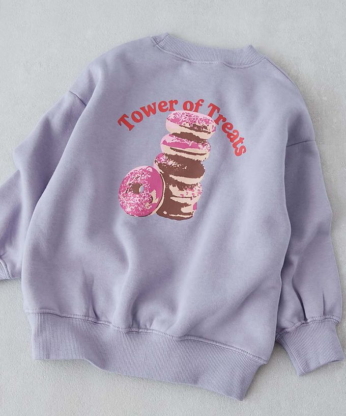 日本 devirock - 裏起毛女孩印花大學T-鬆餅-炭黑