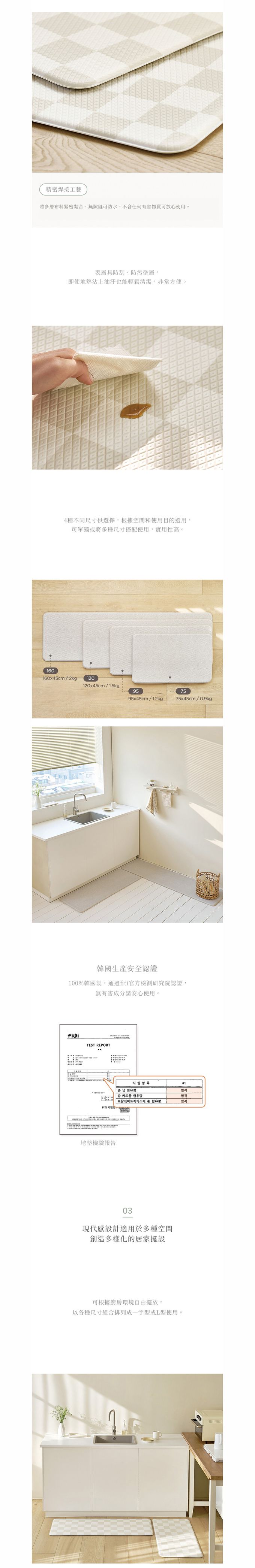 韓國ROOM&HOME - 韓國製棋盤格印花雙面防油防水廚房地墊 (45x75cm)