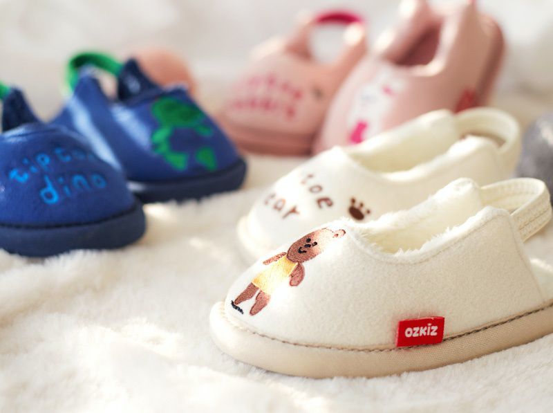 韓國 OZKIZ - 消音防滑室內鞋-內刷毛款(動物)-深藍