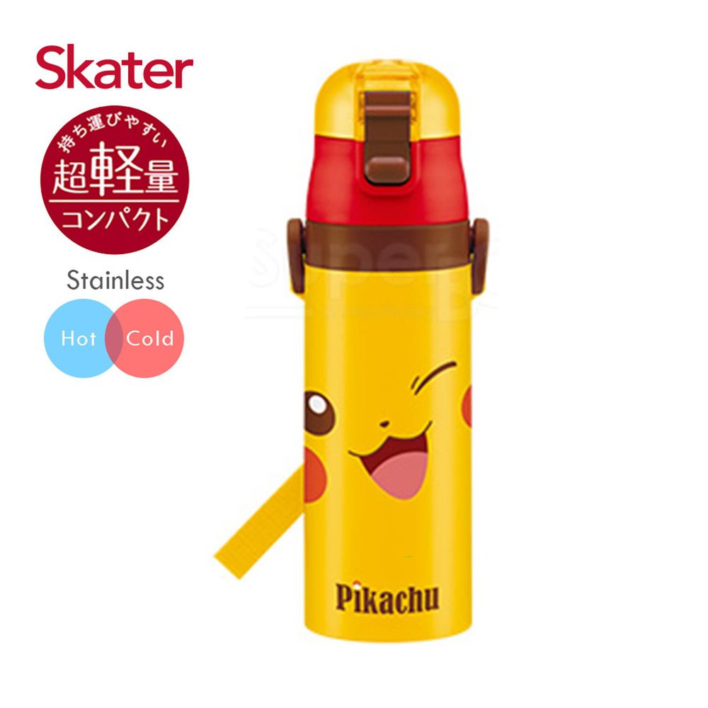 日本 SKATER - 不鏽鋼直飲保溫水壺(470ml)-皮卡丘FACE