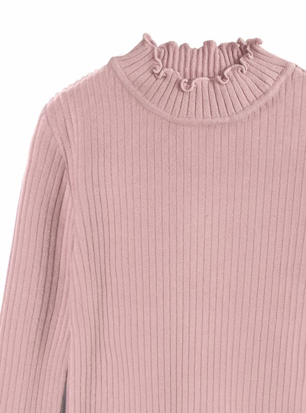 日本 GRL - 百搭木耳領羅紋長袖上衣-白