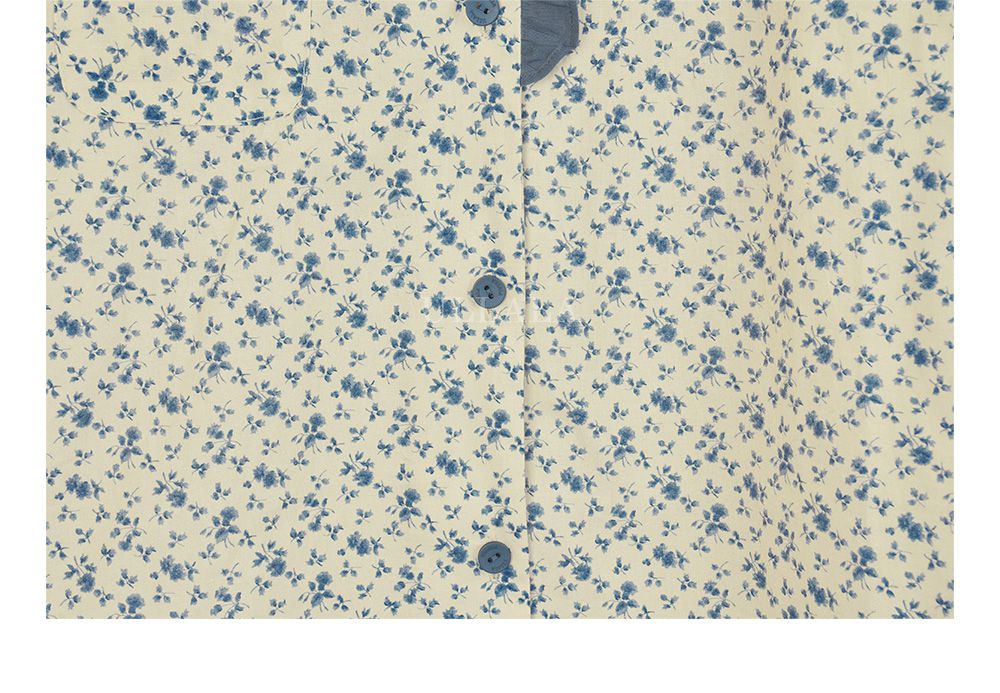 韓國 ULLALA - 玫瑰印花短袖睡衣(兩件式)-藍玫瑰 (FREE)