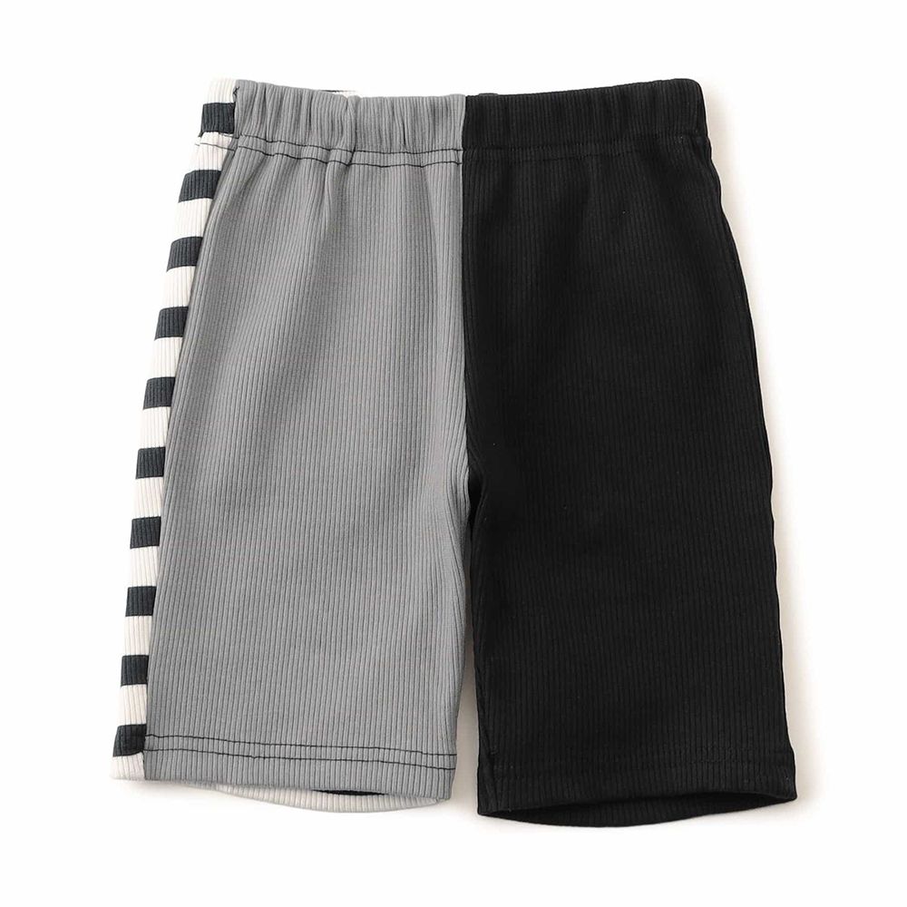 DAISUKI 百搭羅紋短褲-撞色-黑灰x條紋