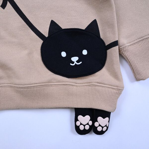 日本 Baby Room - 裏毛立體造型長袖上衣-黑貓包包-紫羅蘭