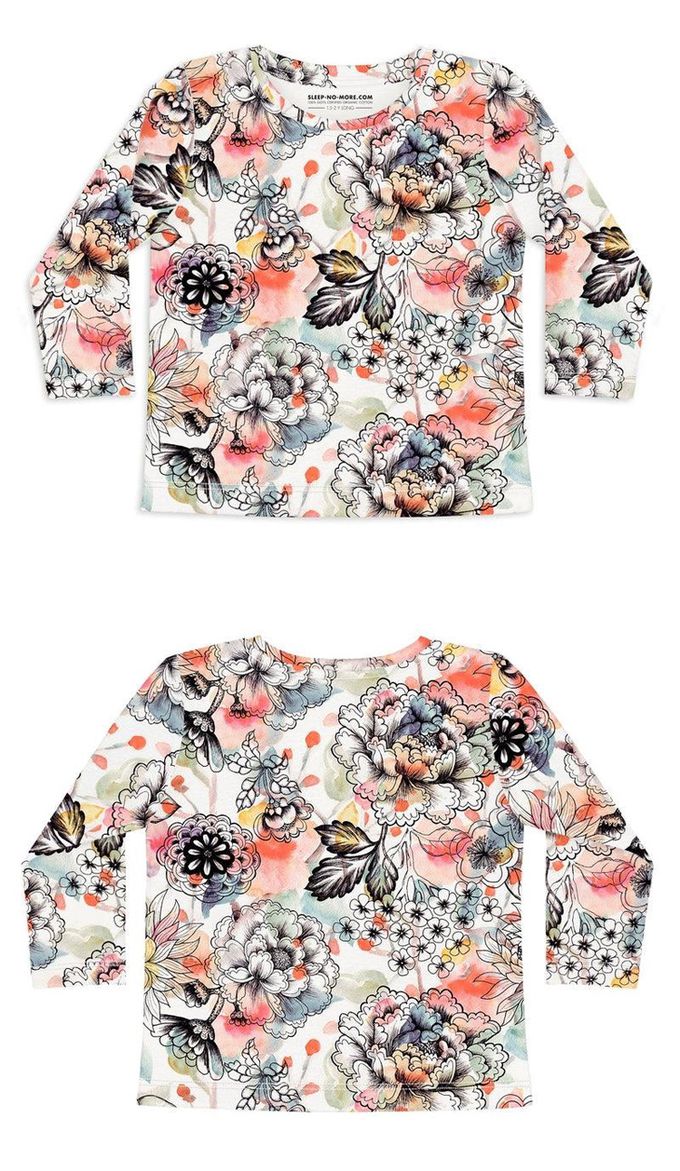 英國 SLEEP NO MORE - 100% 有機棉兒童圓領長袖上衣-夢花卉