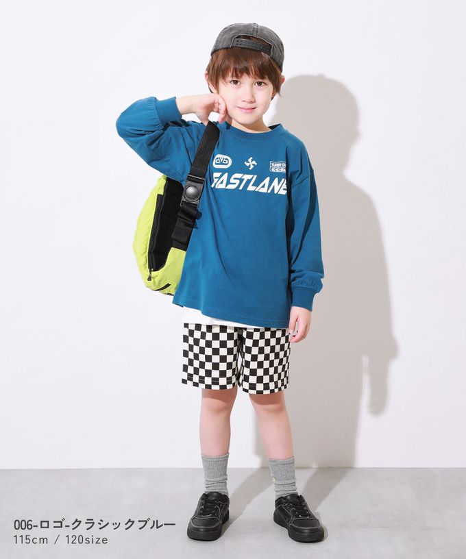 日本 devirock - 100%棉 落肩印花長袖T恤-斜體標語-淺灰