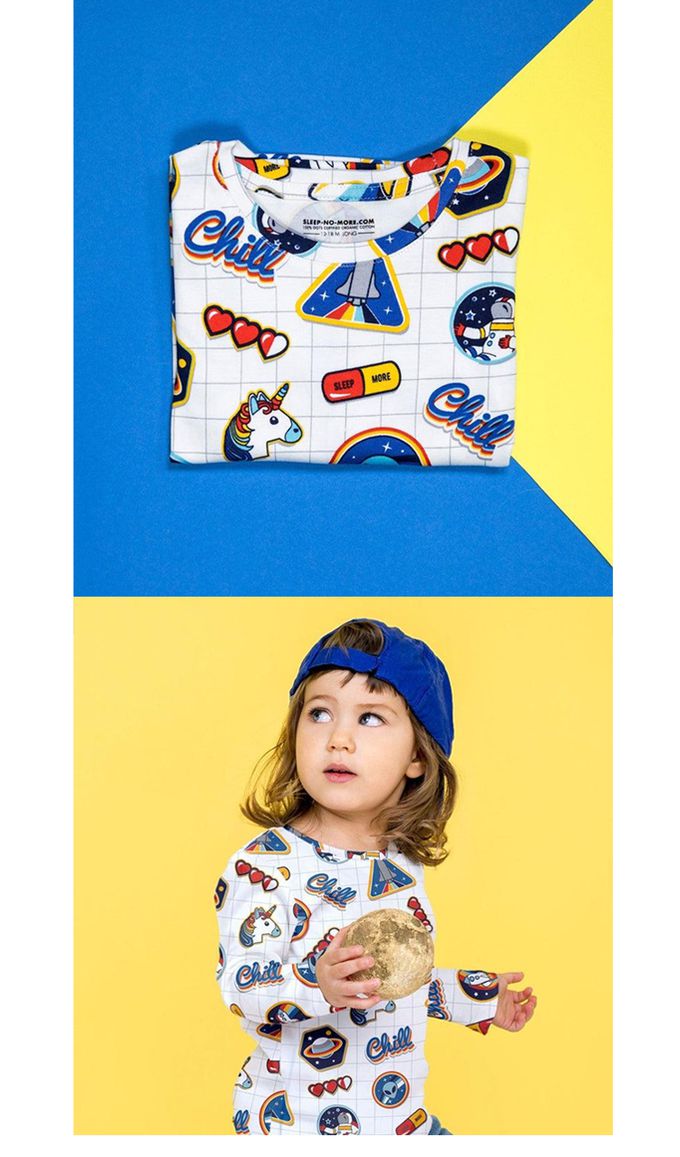 英國 SLEEP NO MORE - 100% 有機棉兒童短袖上衣-太空貼圖 (1.5-2 Y)