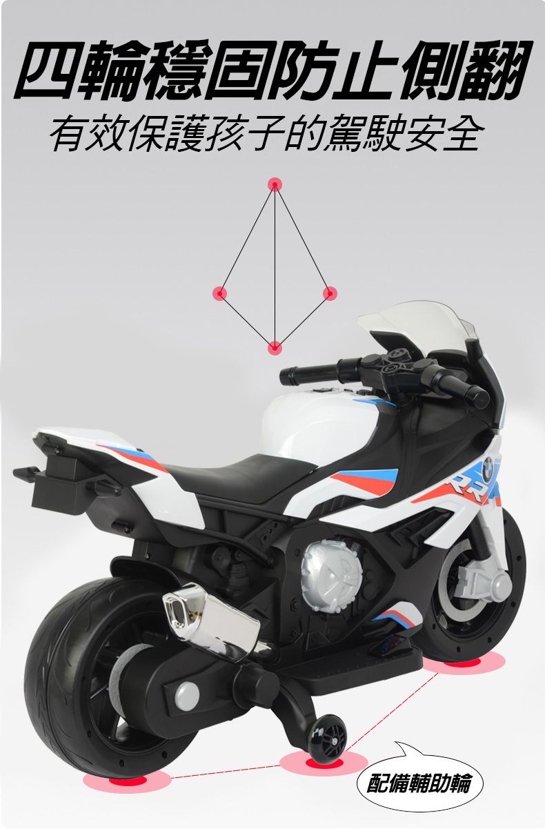 聰明媽咪兒童超跑 - BMW S重型兒童電動機車 摩托車(1000RR)-白色