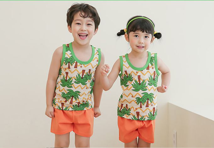 正韓 Puco - 超優質嬰幼兒/兒童無袖100% 有機棉家居服/睡衣-度假椰子林