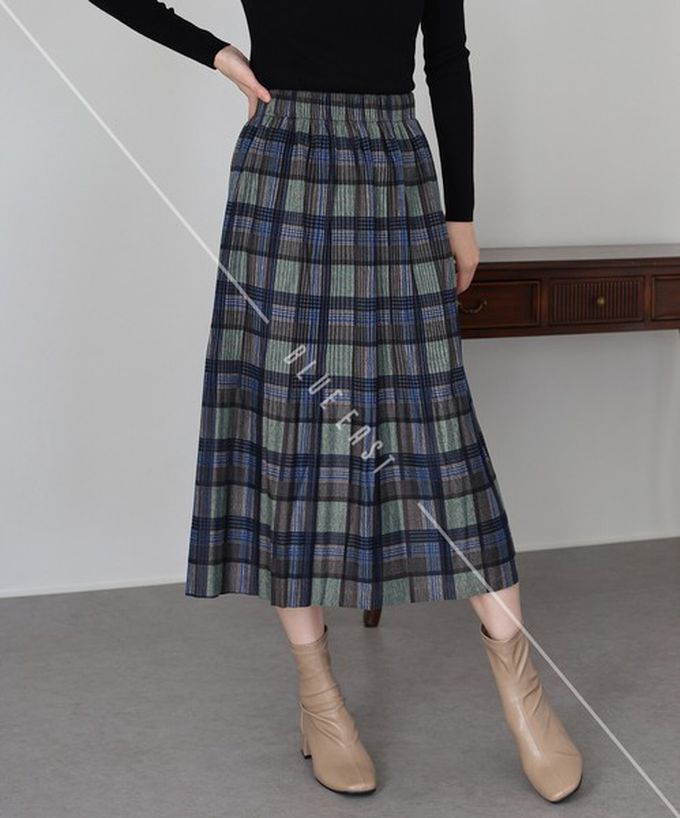 日本 BLUE EAST - 經典季節感格紋百褶長裙-咖啡系 (M)