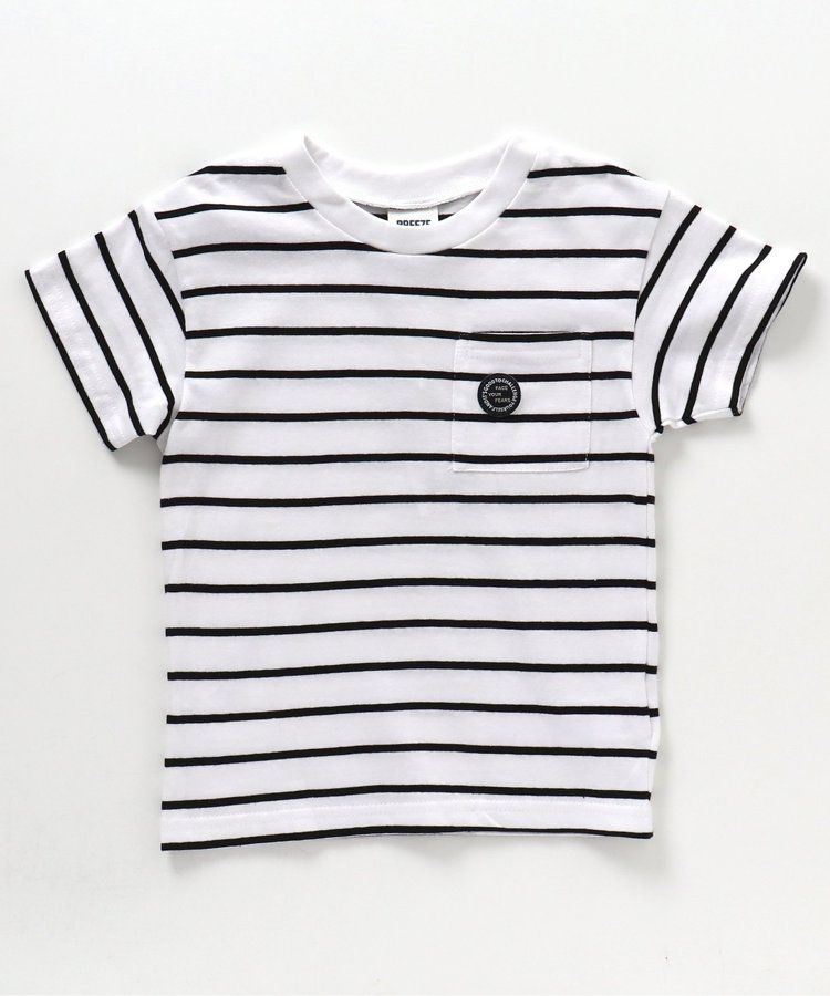 日本 BREEZE - 百搭舒適圓領短袖上衣-條紋-萊姆綠