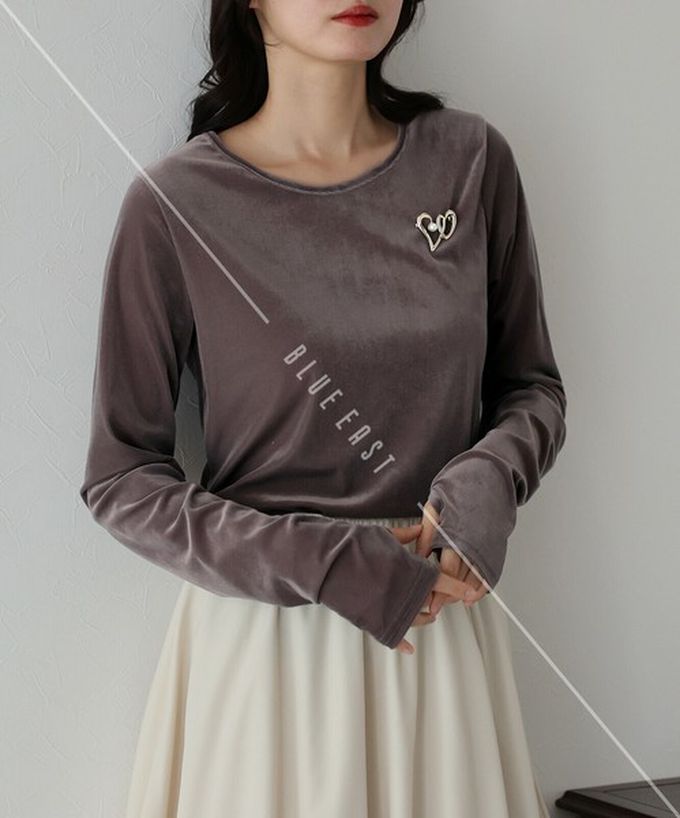 日本 BLUE EAST - 透明感光澤絨面船領長袖上衣-(指孔設計)-咖啡