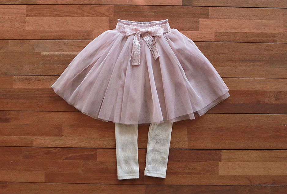 韓國 PuellaFLO - (現省50元)抓皺荷葉上衣+蕾絲蝴蝶結網紗褲裙-白上衣X粉紅紗裙