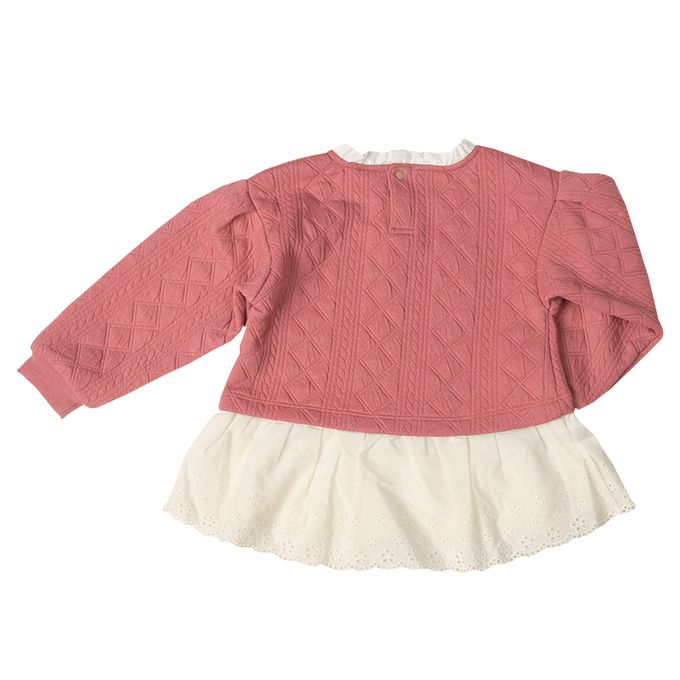 akachan honpo - 長袖鋪棉休閒上衣-下擺蕾絲-粉紅色