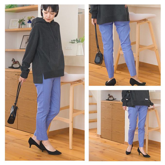 日本 OMNES - 美腳彈性內刷毛錐形長褲(後腰鬆緊)-黑