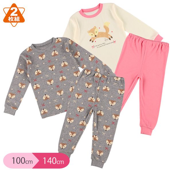日本西松屋 - 印花長袖睡衣超值兩件組-兔兔&草莓-粉X紅-KT595238
