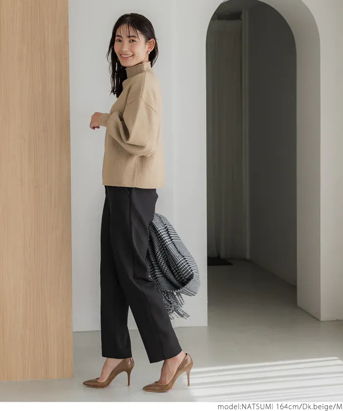 日本 COCA - 舒適修身立領羅紋毛衣-淺粉