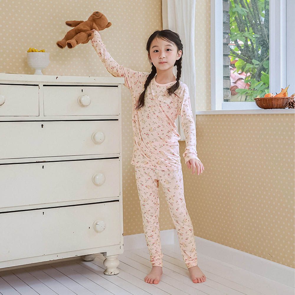 莫代爾親膚絲滑長袖家居服-莓果兔子-淡粉