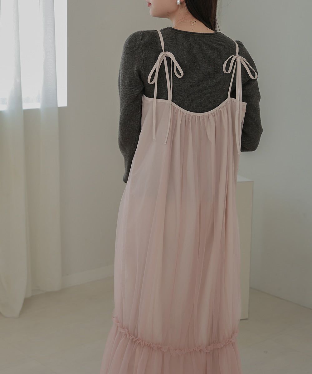 日本 Bab - 夢幻歐根紗拼接吊帶裙-夢幻粉