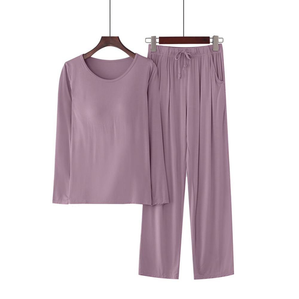莫代爾柔軟涼感Bra T-長袖套裝-紫色