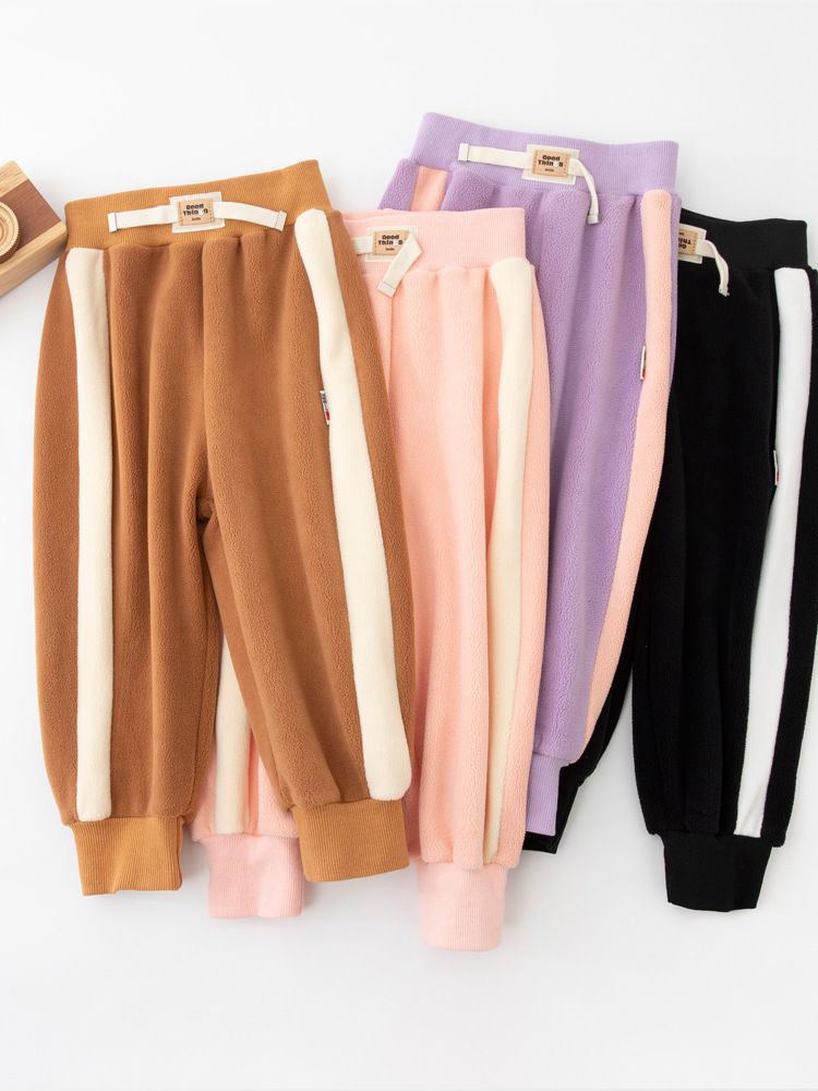 FANMOU - 加絨腰鬆緊束口休閒長褲-粉色