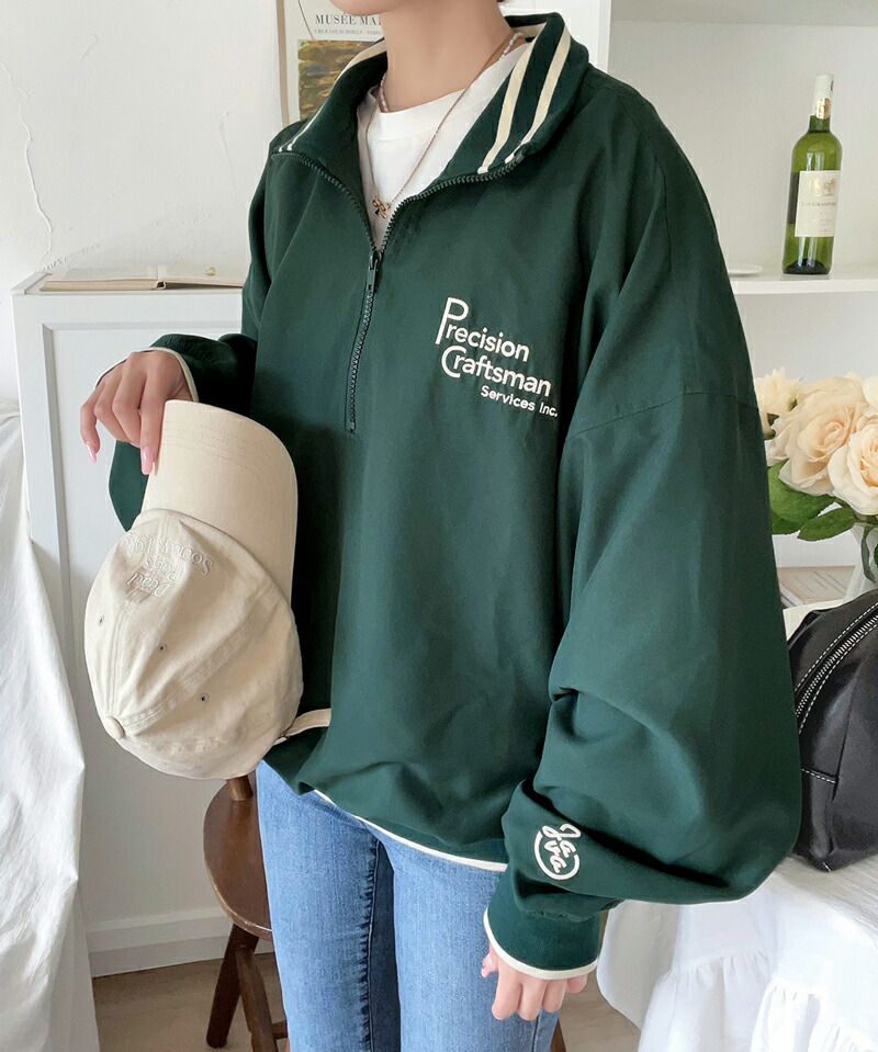 日本 Classical Elf - Java聯名 拉鍊翻領落肩長袖上衣-卡其