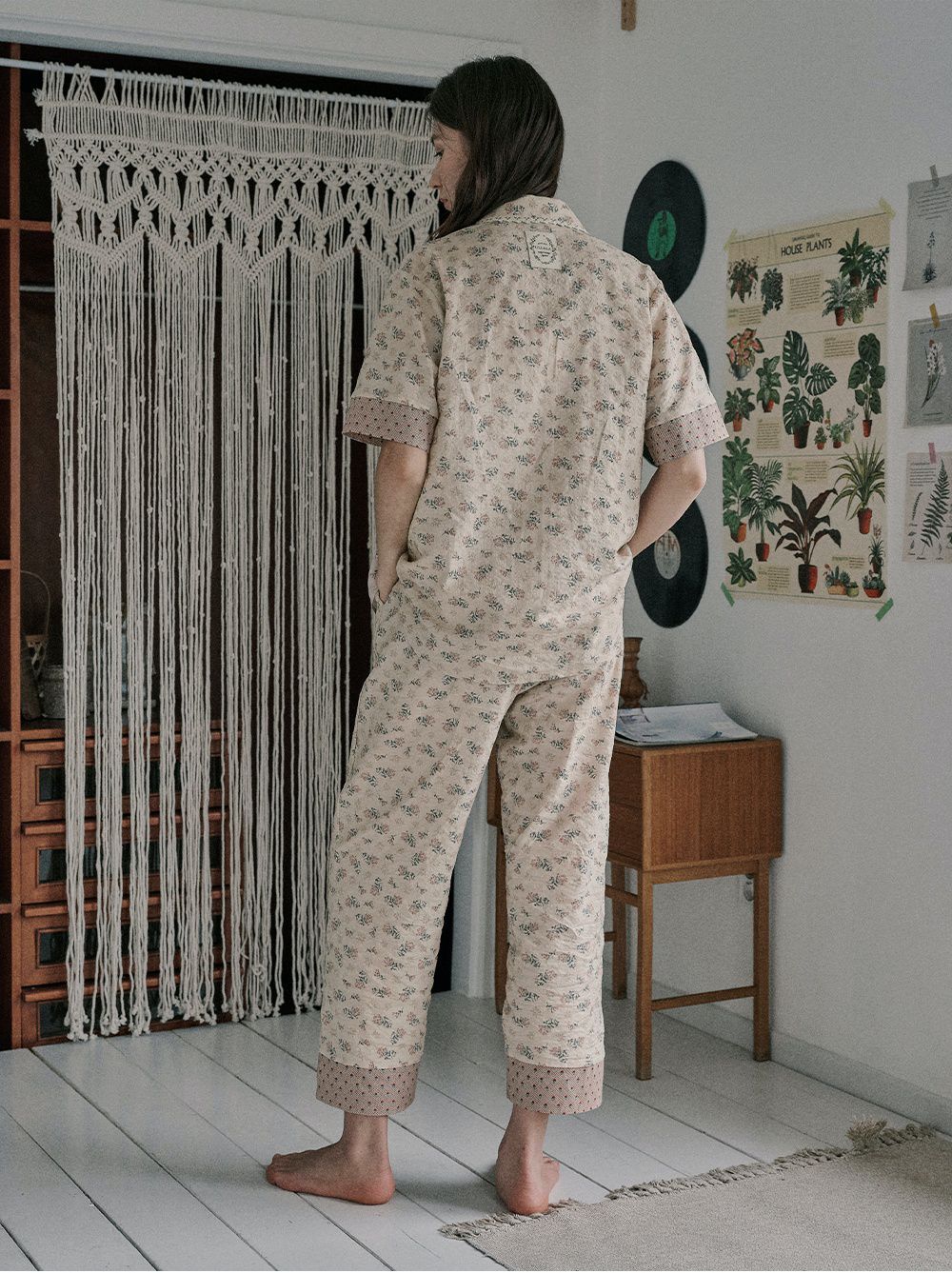 韓國 ULLALA - 復古碎花長褲睡衣(兩件式) (FREE)