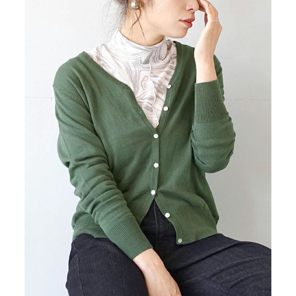 日本 zootie - 100%棉 簡約V領薄針織外套-深灰綠