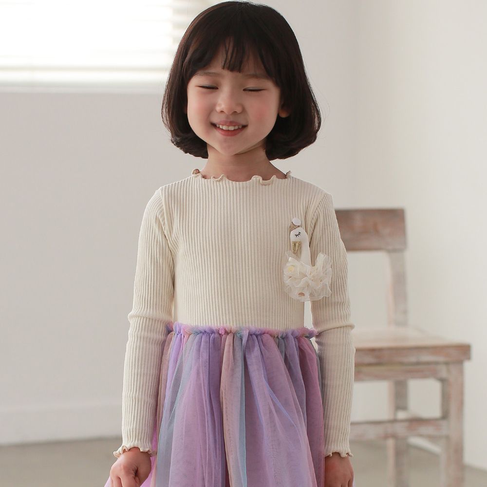 韓國 Coco Rabbit - 天鵝公主針織上衣彩虹紗洋裝-象牙白X紫