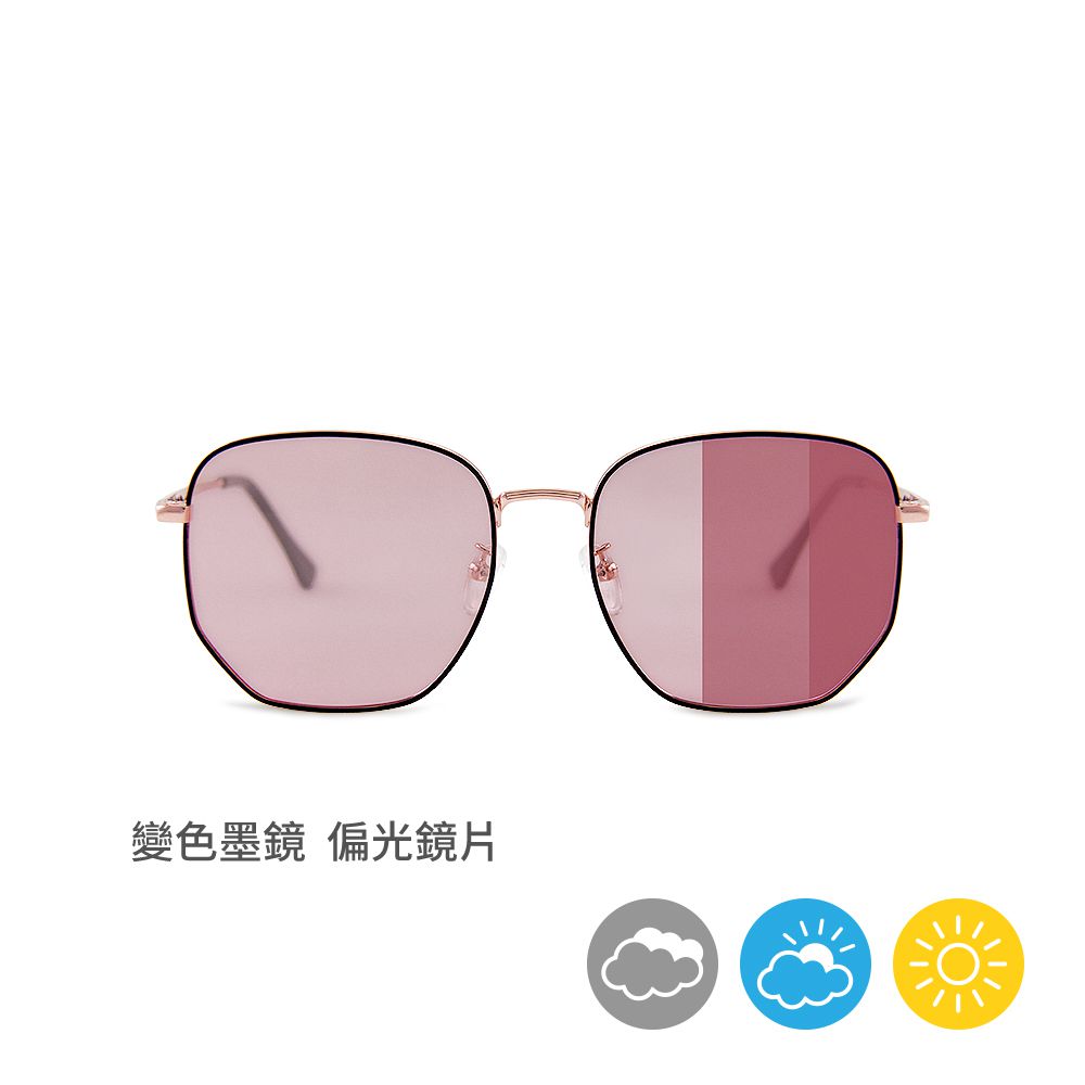 ALEGANT - 復古幾何裸櫻粉金色方框感光變色寶麗來偏光太陽眼鏡│UV400太陽眼鏡全天候適用
