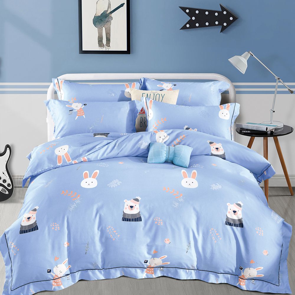 吸濕排汗天絲單人三件式床包鋪棉被套組-沐晴-含床包+鋪棉兩用被套+枕套*1