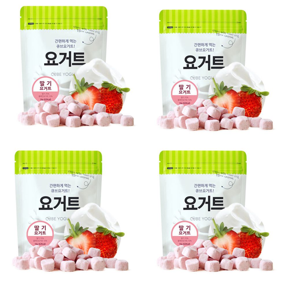 韓國SSALGWAJA米餅村 - 免運組-乳酸菌優格球4入組-草莓*4-16g/包，共4包