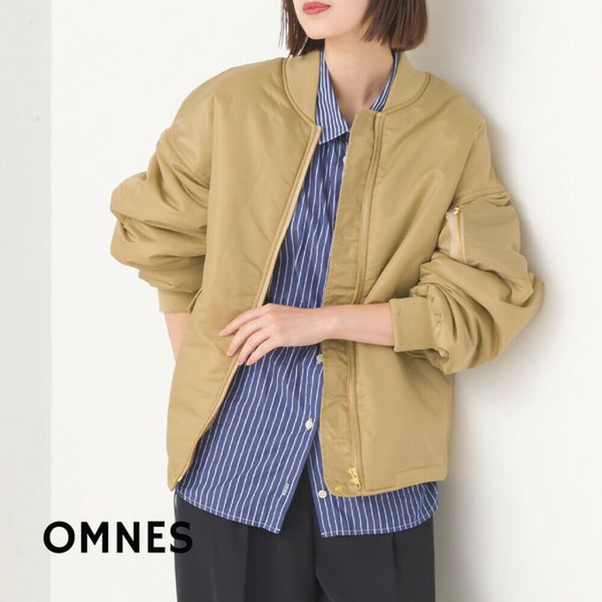 日本 OMNES - 輕量尼龍鋪棉保暖飛行外套-卡其