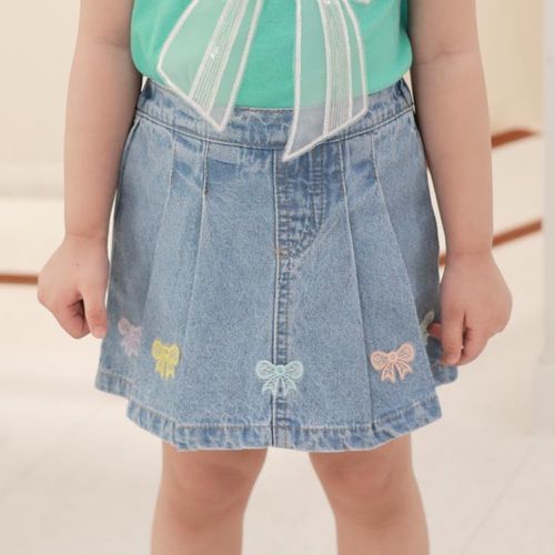 韓國 Coco rabbit - 鬆緊腰蝴蝶結裝飾百褶褲裙-淺藍