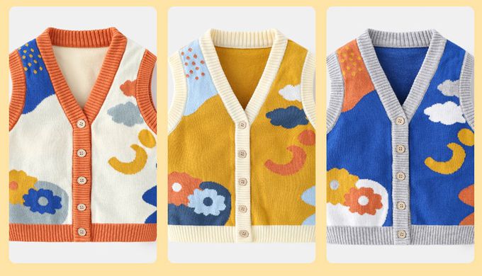 好搭V領鈕釦針織背心-花園星空-米杏色