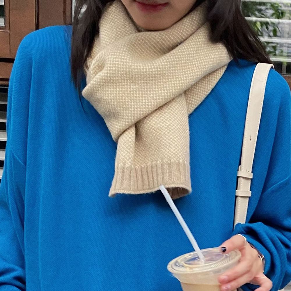 編媽精選 - 百搭針織圍巾-小格紋-淺咖啡色